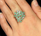 Кольцо с цветками изумрудов, аметистами и топазами Серебро 925