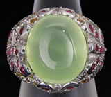 Превосходное кольцо с пренитом и сапфирами Серебро 925