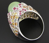 Превосходное кольцо с пренитом и сапфирами Серебро 925