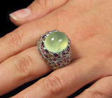 Превосходное кольцо с пренитом и сапфирами Серебро 925