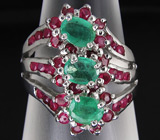 Оригинальное кольцо с изумрудами и пурпурными сапфирами Серебро 925