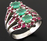 Оригинальное кольцо с изумрудами и пурпурными сапфирами Серебро 925