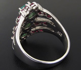 Оригинальное кольцо с изумрудами и пурпурными сапфирами Серебро 925