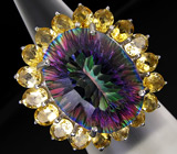 Эффектное кольцо с мистическим топазом и цитринами Серебро 925