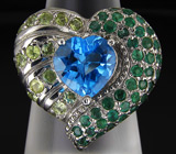 Великолепное кольцо с топазом, перидотами и изумрудами Серебро 925