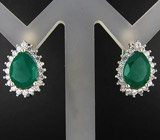 Серьги с зелеными агатами Серебро 925