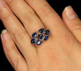 Замечательное кольцо с синими сапфирами и гранатами Серебро 925