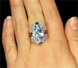 Эффектное кольцо с голубым топазом и сапфирами Серебро 925