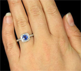 Кольцо с чистейшим синим сапфиром и бриллиантами Серебро 925