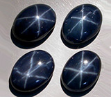 Набор из 4 звездчатых сапфиров 3,5 карат 