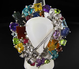 Потрясающее КРУПНОЕ кольцо с молочным опалом и самоцветами! Ручная работа Серебро 925