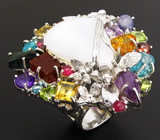 Потрясающее КРУПНОЕ кольцо с молочным опалом и самоцветами! Ручная работа Серебро 925