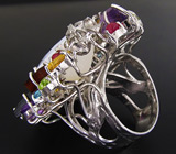 Потрясающее КРУПНОЕ кольцо с молочным опалом и самоцветами! Ручная работа Серебро 925