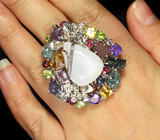 Потрясающее КРУПНОЕ кольцо с молочным опалом и самоцветами! Ручная работа Серебро 925