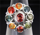 Кольцо с разноцветными сапфирами Серебро 925