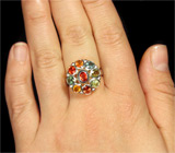 Кольцо с разноцветными сапфирами Серебро 925