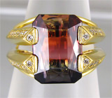 Кольцо с превосходным арбузным турмалином и бриллиантами Золото