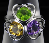 Комплект с аметистами, цитринами и перидотами Серебро 925