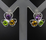 Комплект с аметистами, цитринами и перидотами Серебро 925