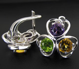 Комплект с аметистами, цитринами и перидотами Серебро 925