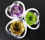 Комплект с аметистами, цитринами и перидотами Серебро 925