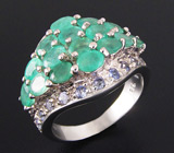Кольцо с изумрудами и танзанитами Серебро 925