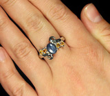 Элегантное кольцо со звездчатым и золотистыми сапфирами Серебро 925