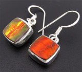 Серьги из коллекции "ELITE" с аммолитом аммонита Серебро 925