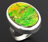 Кольцо из коллекции "ELITE" с аммолитом аммонита Серебро 925