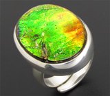 Кольцо из коллекции "ELITE" с аммолитом аммонита Серебро 925