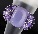 Кольцо с розовым халцедоном и аметистами Серебро 925