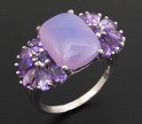 Кольцо с розовым халцедоном и аметистами Серебро 925