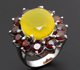 Кольцо с желтым опалом и гранатами Серебро 925