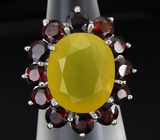 Кольцо с желтым опалом и гранатами Серебро 925