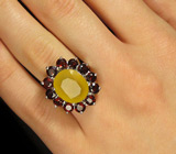 Кольцо с желтым опалом и гранатами Серебро 925