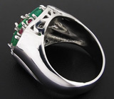 Кольцо с родолитом гранатом, изумрудами и сапфирами Серебро 925