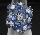 Роскошное кольцо с синими сапфирами Серебро 925