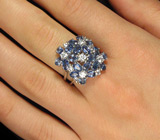 Роскошное кольцо с синими сапфирами Серебро 925