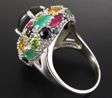 Великолепное кольцо со звездчатыми сапфиром и самоцветами Серебро 925