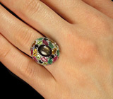 Великолепное кольцо со звездчатыми сапфиром и самоцветами Серебро 925