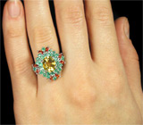 Кольцо с цитрином, изумрудами, цаворитами гранатами и сапфирами Серебро 925