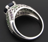 Кольцо со звездчатым сапфиром, аметистами и цаворитами Серебро 925