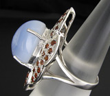 Крупное кольцо с лавандовым хацледоном и гранатами Серебро 925