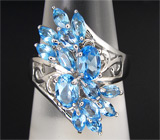 Эффектное кольцо с голубыми топазами Серебро 925