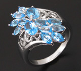 Эффектное кольцо с голубыми топазами Серебро 925