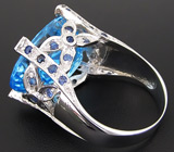 Крупное кольцо с голубым топазом и синими сапфирами Серебро 925
