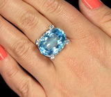 Крупное кольцо с голубым топазом и синими сапфирами Серебро 925
