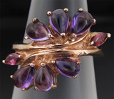 Элегантное кольцо с кабошонами аметистов и розовыми турмалинами Серебро 925