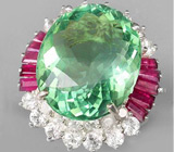 Кольцо с зеленым флюоритом, рубинами и сапфирами Серебро 925