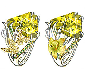 Кольцо с лимонным цитрином авторской огранки и самоцветами Золото